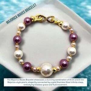 Waves Bracelet with Gold and Purple Pearls